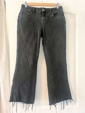Free People Black Washed Cropped Flare Jeans with Frayed Hem Size 28